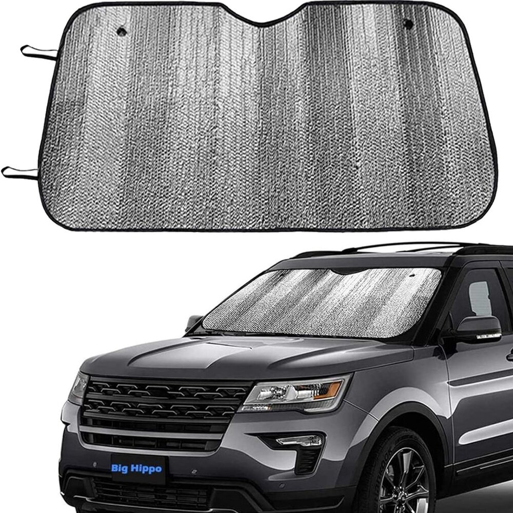 Big Hippo Front Car Sunshade Windshield Silver (55.16"X 27.5")